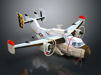 White Fighter Jet With Twin Propellers Red Wingtips And Black Yellow Tail Markings 3d model