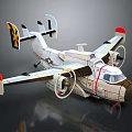 White Fighter Jet With Twin Propellers Red Wingtips And Black Yellow Tail Markings