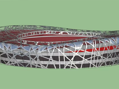 Iconic Bird's Nest Stadium Architectural Design With Steel Structure And Red Seats 3d model