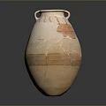 Ancient Terracotta Amphora Sculpture With Striped Patterns Two Handles And Smooth Gray Background 3d model