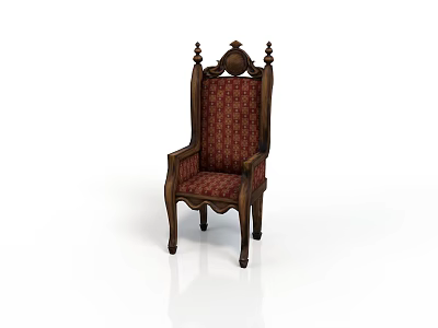 Vintage Ornate Wooden Chair With Carved Top Decorative Frame And Red Patterned Upholstery 3d model