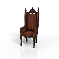 Vintage Ornate Wooden Chair With Carved Top Decorative Frame And Red Patterned Upholstery