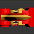 Traditional Decorative Weapon With Red Long Handle Golden Decorations And Flame Like Top Design