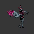 Game Movie Character With Rabbit Ears And Pink Gray Wings In Dynamic Pose