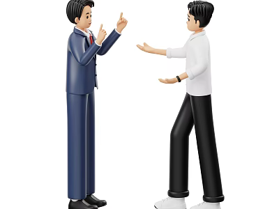 Two Men One in Blue Suit and One in White Shirt Interacting With Hand Gestures 3d model