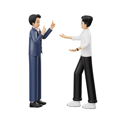 Two Men One in Blue Suit and One in White Shirt Interacting With Hand Gestures 3d model