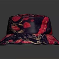 Elegant Stylish Floral Patterned Hat With Red And Dark Fabric Design