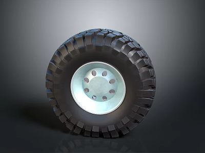 High Quality Automotive Car Tire With Deep Tread Pattern And Silver Wheel Rim 3d model