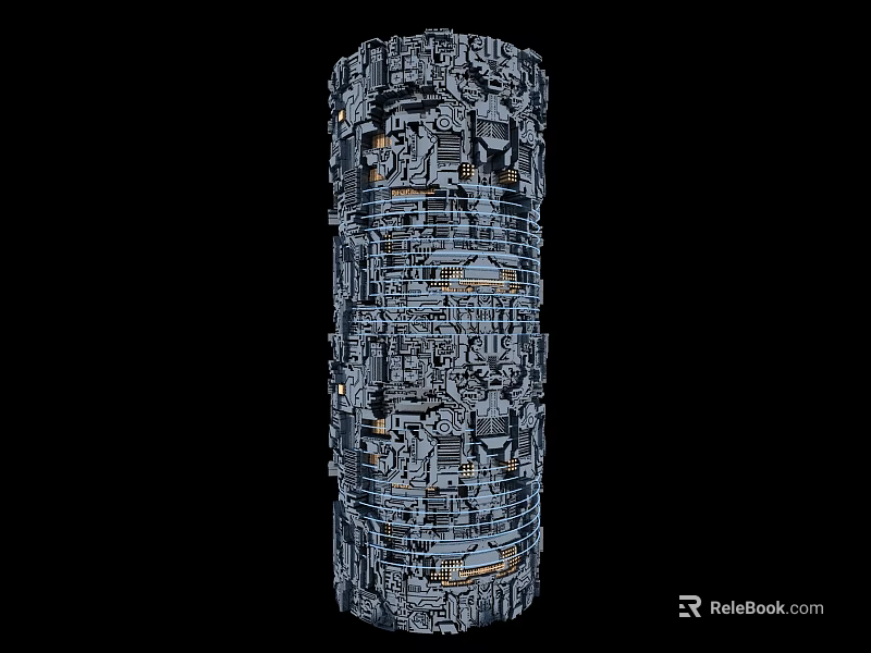 Modern Cylindrical Side Table With Intricate Black White Pattern And Gold Accents 3d model 