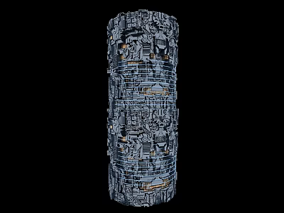 Modern Cylindrical Side Table With Intricate Black White Pattern And Gold Accents 3d model