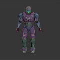 Sci Fi Armored Character In Gray Blue Mechanical Suit With Yellow Accents
