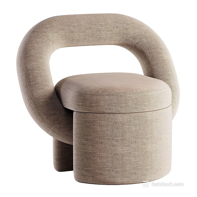 Light Beige Fabric Single Sofa Featuring Unique Loop Armrest and Modern Comfortable Design 3d model 