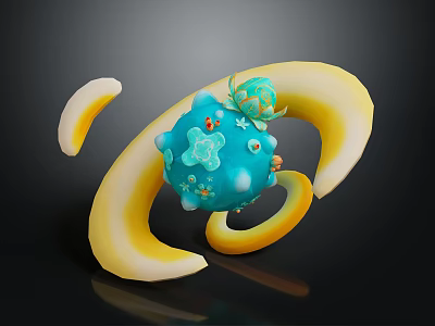 Colorful Artistic 3D Sculpture With Blue Sphere Green Decor And Yellow Curves 3d model