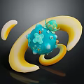 Colorful Artistic 3D Sculpture With Blue Sphere Green Decor And Yellow Curves