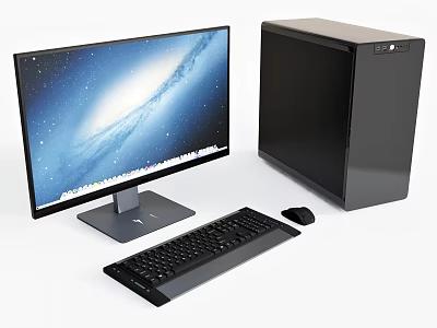Sleek Black Modern Desktop Computer Setup With Monitor Keyboard And Mouse 3d model