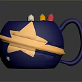 Stylish Blue Pen Holder With Gold Decoration And Colored Crayons