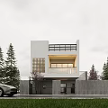 Modern Detached Villa With White Exterior Black Railings Balcony And Green Lawn