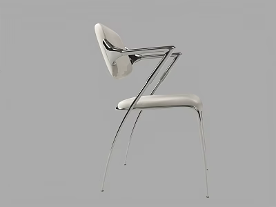 Modern Leisure Chair With White Padded Seat Back And Sleek Chrome Curved Frame 3d model