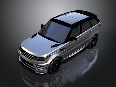Silver Sporty SUV With Black Roof Sleek Body And Black Wheels On Reflective Surface 3d model