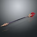 Elegant Decorative Spear With Golden Spearhead Red Accents And Black Shaft