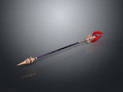Elegant Decorative Spear With Golden Spearhead Red Accents And Black Shaft 3d model