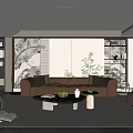 Modern Living Room Interior With Beige Sofa Coffee Table Green Plant And Decorative Wall