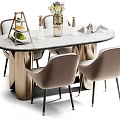 Elegant Modern Dining Table Set With Marble Top Beige Chairs And Decorative Vase 3d model