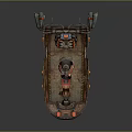 Vintage Handcrafted Decorative Mechanical Model With Red Accents Wooden Platform And Metal Wheels