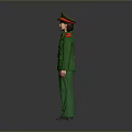 Two Individuals In Green Military Uniforms With Red Shoulder Patches And Caps