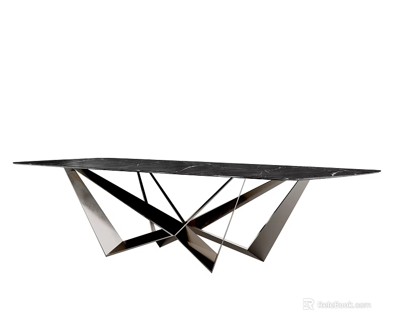 Elegant Modern Black Marble Dining Table With Crossed Metal Legs Design 3d model 