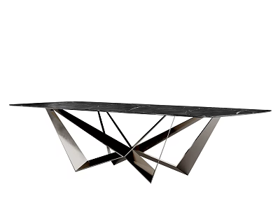 Elegant Modern Black Marble Dining Table With Crossed Metal Legs Design 3d model