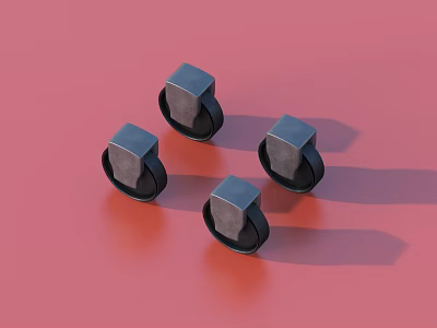 Four Metallic Hexagonal Nuts With Black Rings On Pink Background 3d model