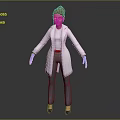 Game Movie Female Character with Brown Hair White Lab Coat Blue Gloves 3D Model Design