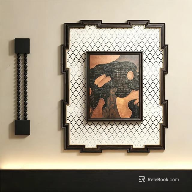 Wall Decor With Geometric Pattern Frame And Abstract Artwork On Beige Wall 3d model 