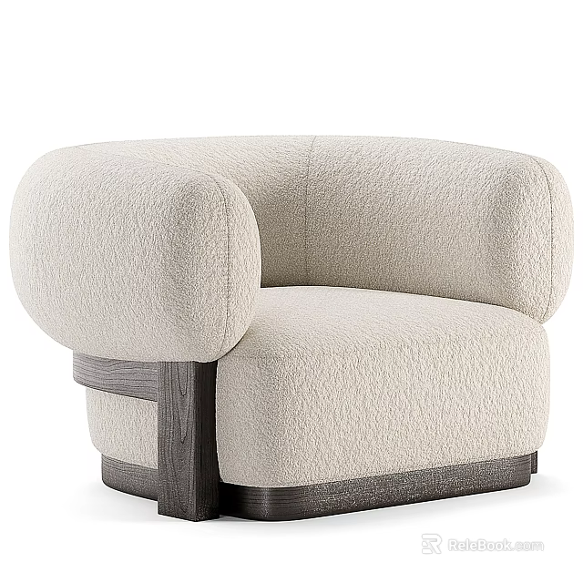 Beige Upholstered Single Sofa with Rounded Armrests and Dark Wooden Base Modern Design 3d model 