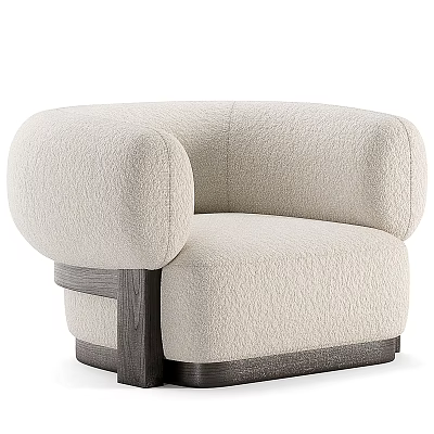 Beige Upholstered Single Sofa with Rounded Armrests and Dark Wooden Base Modern Design 3d model