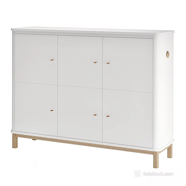 Modern White Wardrobe With Six Cabinet Doors And Light Wooden Legs 3d model 