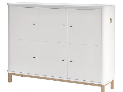 Modern White Wardrobe With Six Cabinet Doors And Light Wooden Legs 3d model