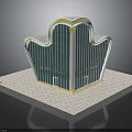 Grand Theatre 3D Model With Green Glass Facade White Decorative Borders And Ornate Top Design