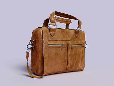 Brown Leather Briefcase With Top Handle Detachable Shoulder Strap And Front Zip Pockets 3d model