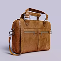 Brown Leather Briefcase With Top Handle Detachable Shoulder Strap And Front Zip Pockets 3d model