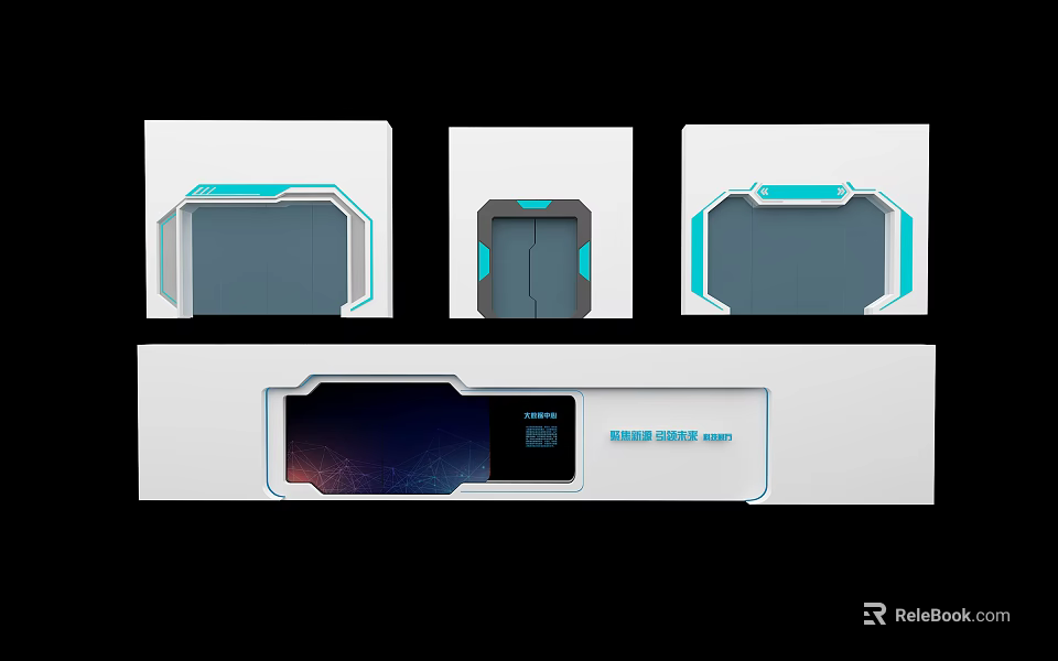 Modern Building Exterior Wall Design With Blue Accents And Smart Display Panels 3d model 