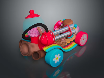 Colorful Playful Toy Car With Candy Elements Flower Decoration And Vibrant Color Design 3d model