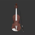 Elegant Red Wooden Violin With Bow On Dark Shiny Background And Reflection