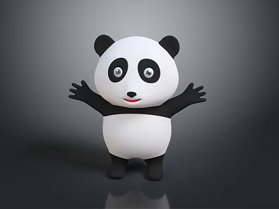 3D Cartoon Panda Character With Open Arms and Smiling Face on Gray Background 3d model