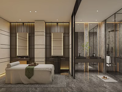 Luxury Club Interior Design with SPA Massage Bed Marble Flooring Wooden Panels and Modern Lighting 3d model