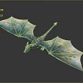 Fantasy Character Dragon Mythical Creature with Blue White Patterned Wings in Flying Stance