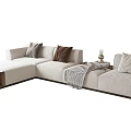 Modern Upholstered Sectional Sofa With Decorative Pillows Throw Blanket And Side Table 3d model