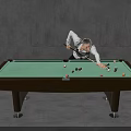 Professional Billiard Table With Green Felt Surface And Balls While Man Plays Cue Sport