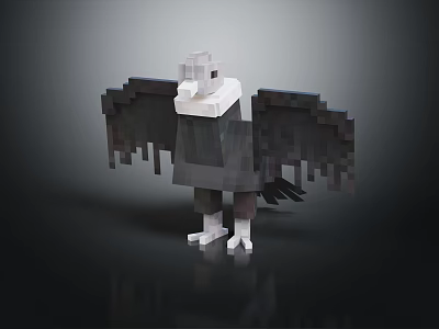 Building Blocks Vulture Sculpture With Pixel Art Design And Detailed Open Wings 3d model